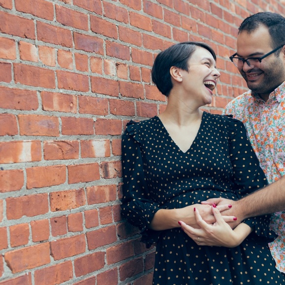 Madewell Smocked V-Neck Tunic Dress - Medium, Black with Tan Polka Dots - Picture 2 of 9